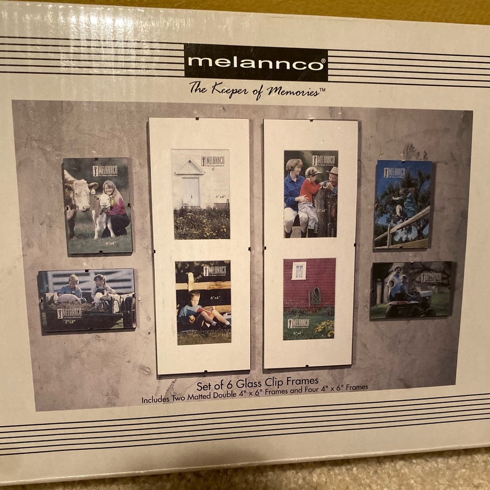 Melannco set of 6 glass clip frames 4" x 6" NWT